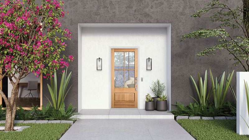 an exterior wood door that's 3/4 lite 6 lite 